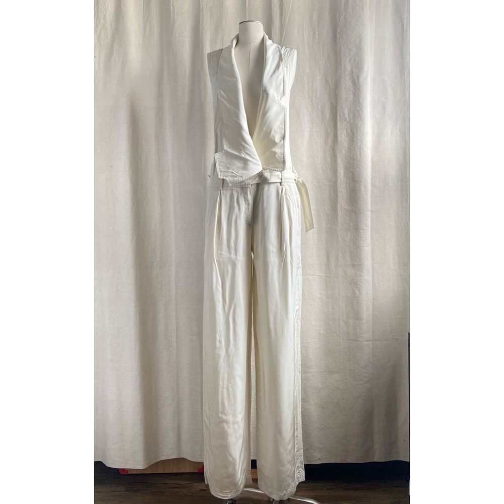 Alexander Wang gorgeous Jumpsuit Sz S white satin straight legs opened back